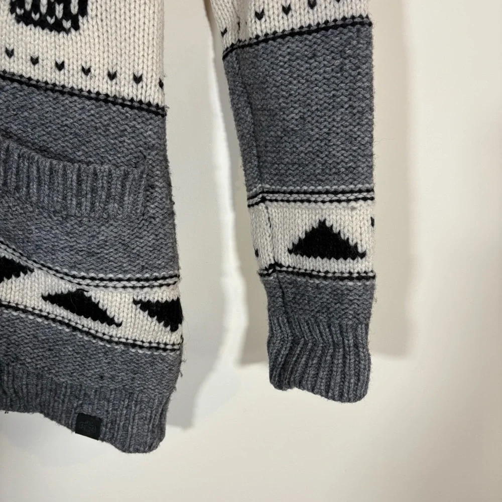 TNA 100% Lambswool Shawl Collar Cardigan Grey Cream Womens Size XS - Picture 5 of 10